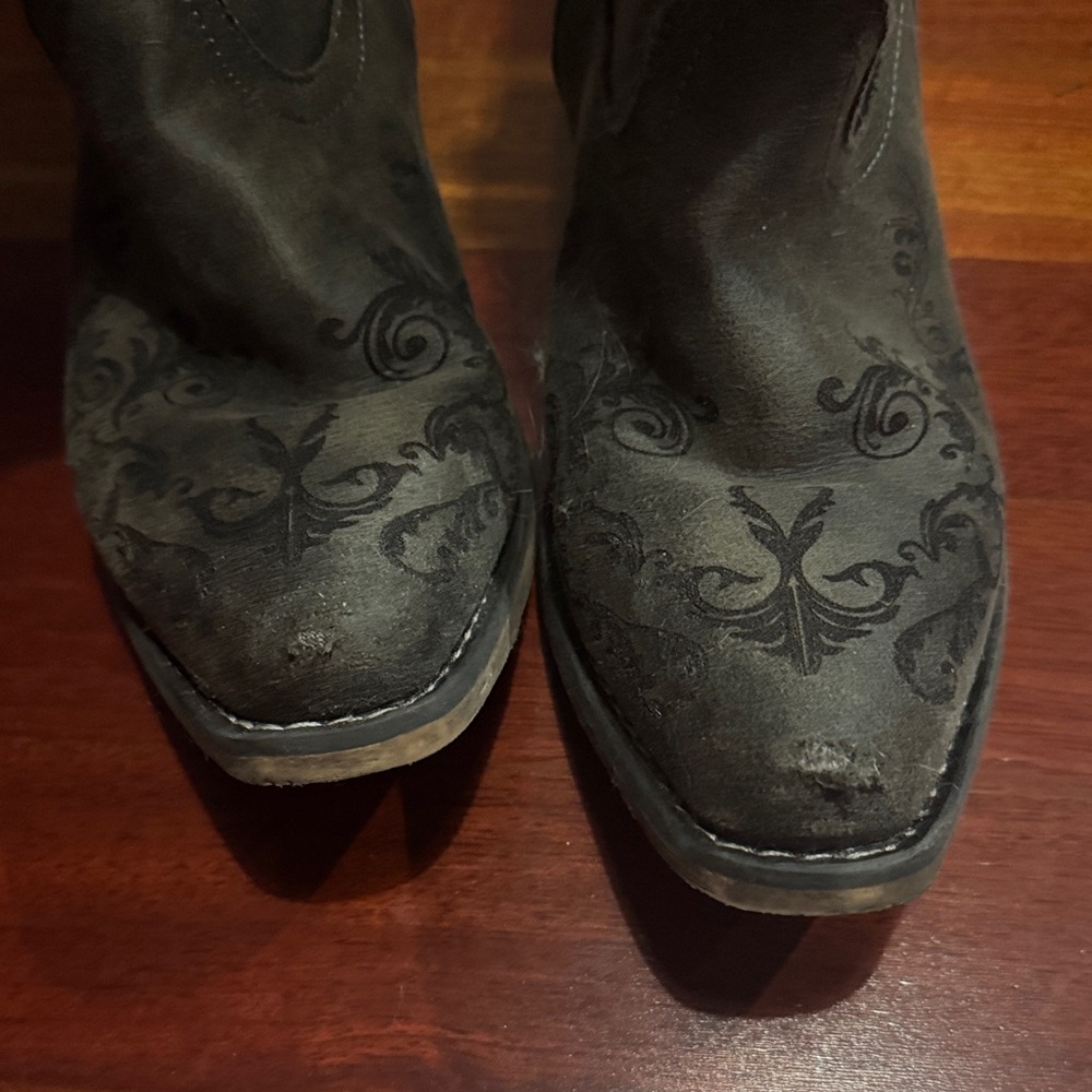 Cow Boy Boots Roper Black Embroidered Heeled Boots - image 4